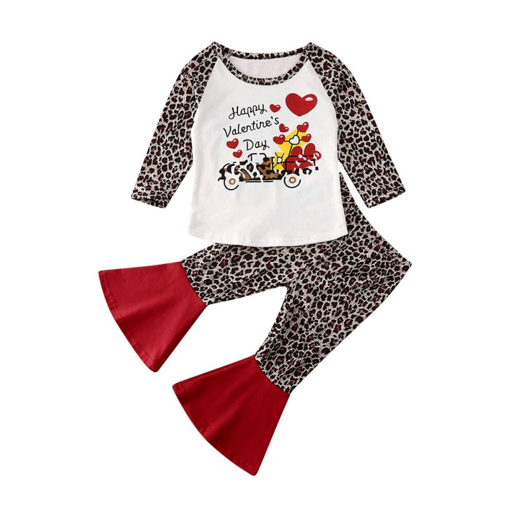 Conjunto de bebé, niño, niña, mi Feliz Día de San Valentín, Camiseta de algodón, Tops, pantalones, 2 uds, conjunto de ropa informal nueva para niños 6M-5Y: 2-3Y