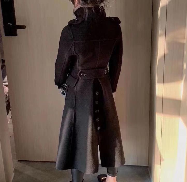 Abrigo largo de lana con doble botonadura para niño y niña, prenda de vestir cálida, mezcla de lana, color negro, de invierno