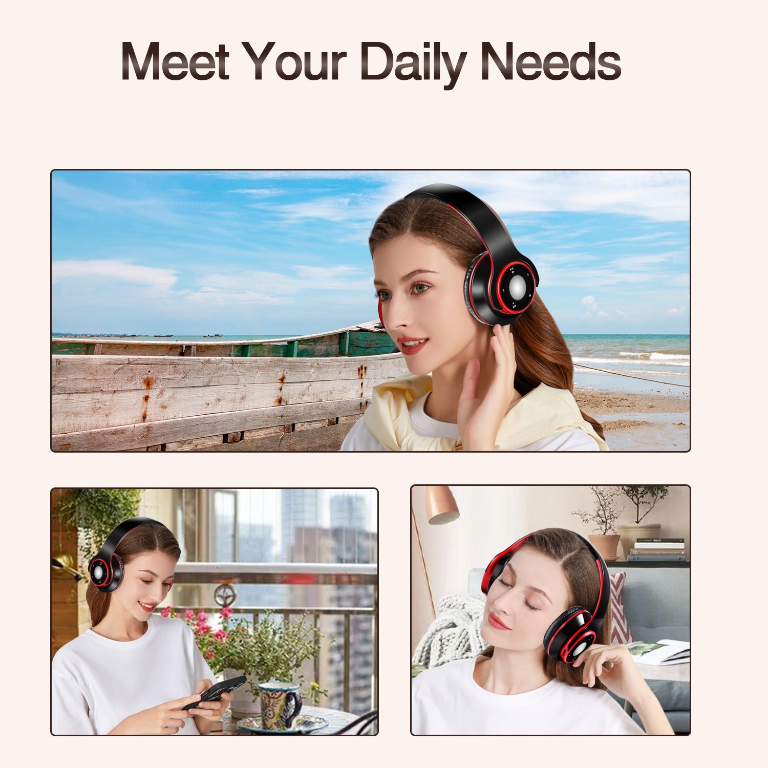 Los mejores auriculares coloridos, auriculares inalámbricos Bluetooth 5,3, reproductor Mp3 incorporado, auriculares deportivos plegables, sonido estéreo para teléfono móvil