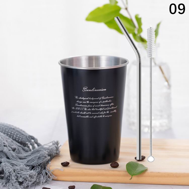 Ruostumaton teräs kahvimuki kannella olki kirje matka retkeily tee maito mehu kupit kotitoimisto olutkuppi 1pc: 09