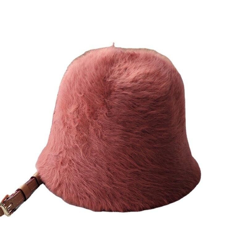 Sombrero de pelo de conejo para mujer, sombrero de pescador de felpa del Joker, versión coreana, muestra la cara, sombrero de cubo pequeño, sombrero de lavabo de día cálido
