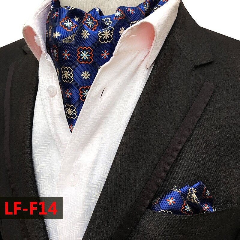 Mans Vintage 100% seda Ascot corbata set de bolsillo a cuadros de lujo Mans Paisley flor corbata pañuelo para hombres: LF-F14