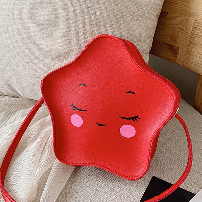 Pu leren mini crossbody tas met sterren voor meisjes, mooie kinderportemonnee, kleine schoudertas met rits en sterren messenger bag: Rood