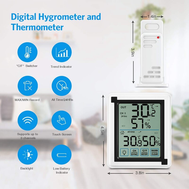 Press Sn Weather Station + Outdoor Forecast Sensor Backlit Thermometer Hygrometer Wireless Weather Station