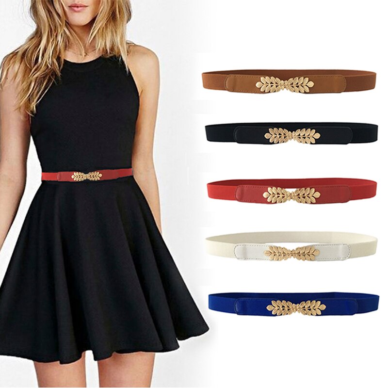 Women Waist Belt Narrow Stretch Dress Belt Thin Buckle Waistband