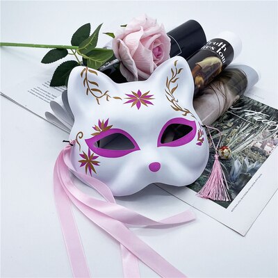 Japanese Hefeng Mask Half Face Women&#39;s Hand Painted Masquerade Dance Hanfu Accessories: Y191