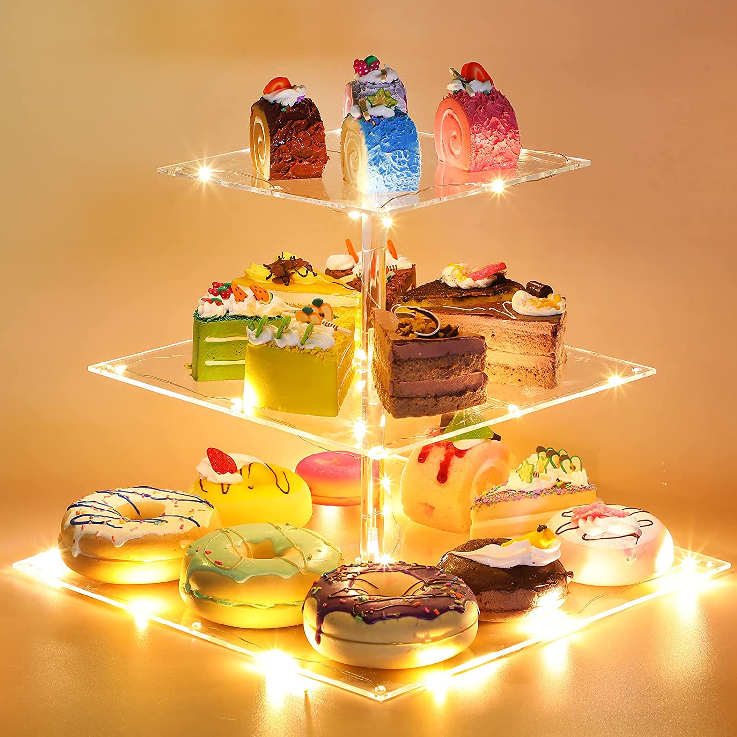 3/4/5 Tier Acrylic Wedding Cake Stand Crystal Cup Cake Display Shelf Cupcake Holder Plate Birthday Party Decoration Stands: 3 Tier  Square