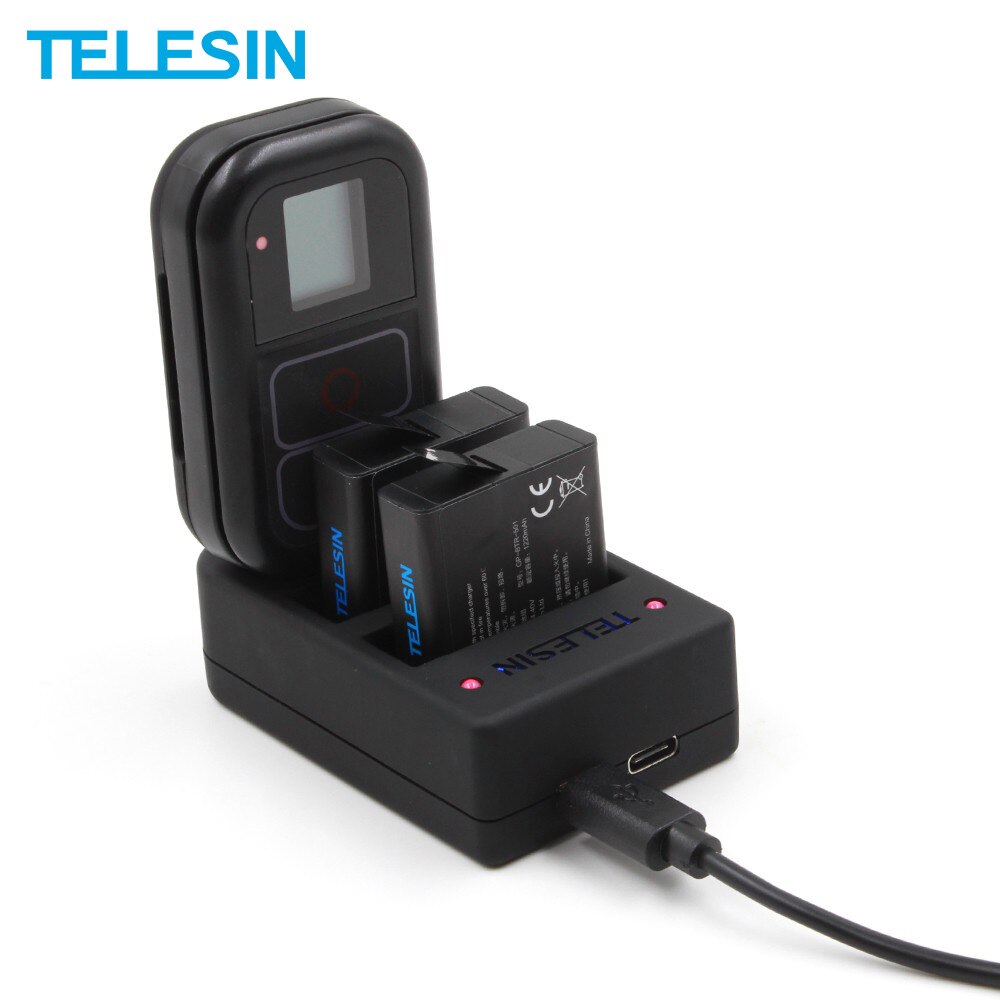 Telesin 3 Slots Batterij Lader Originele Wifi Afstandsbediening Oplader Gopro Hero 5 Hero 6 7 8 Zwart