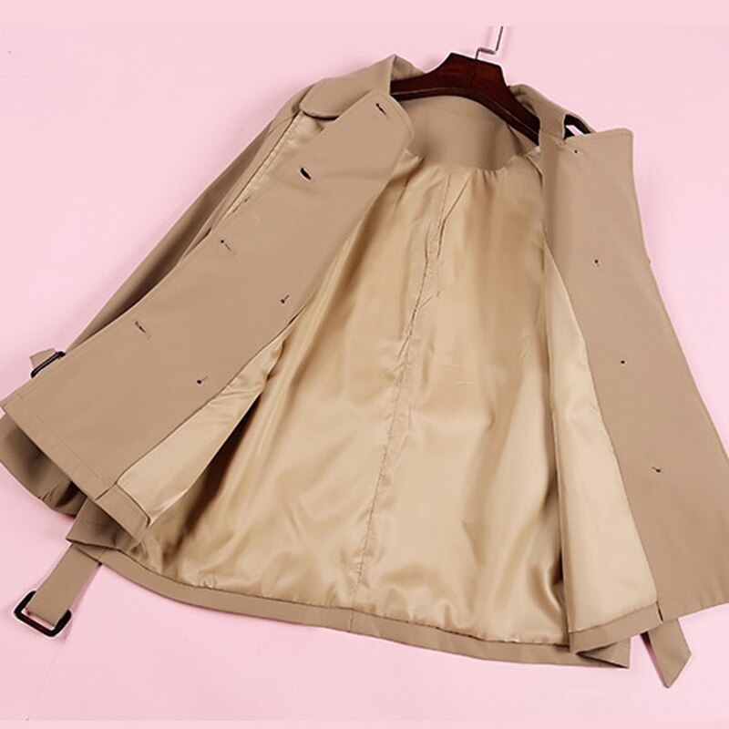 Aelegantmis kvinnor lång trenchcoat höst vinter vintage skärp dubbelknäppt khaki trench ytterkläder slim kontorsrock