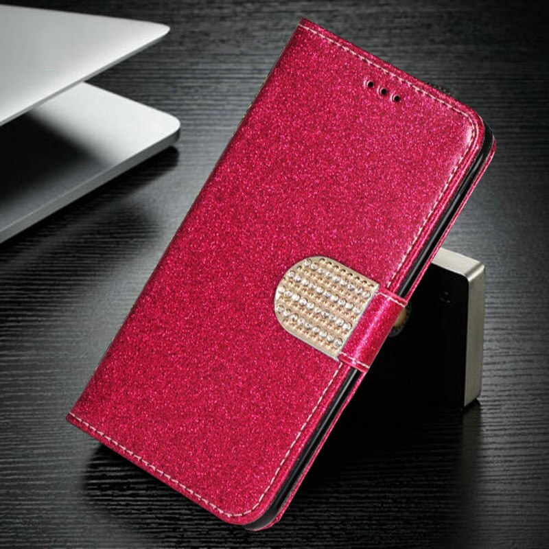 Voor Huawei Ascend G8 GX8 RIO-L01 RIO-L02 5.5 &quot Bling Glitter Leather Case Klassieke Flip Stand Wallet Cover: Rose With Diamond