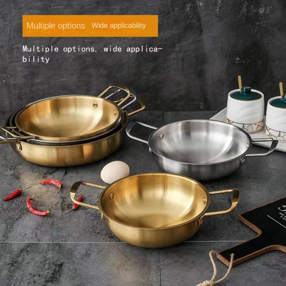 Olla de acero inoxidable para mariscos y arroz, Paella de cocina casera, platos para aperitivos de Picnic, utensilios de cocina, ollas secas con mango para Cocina
