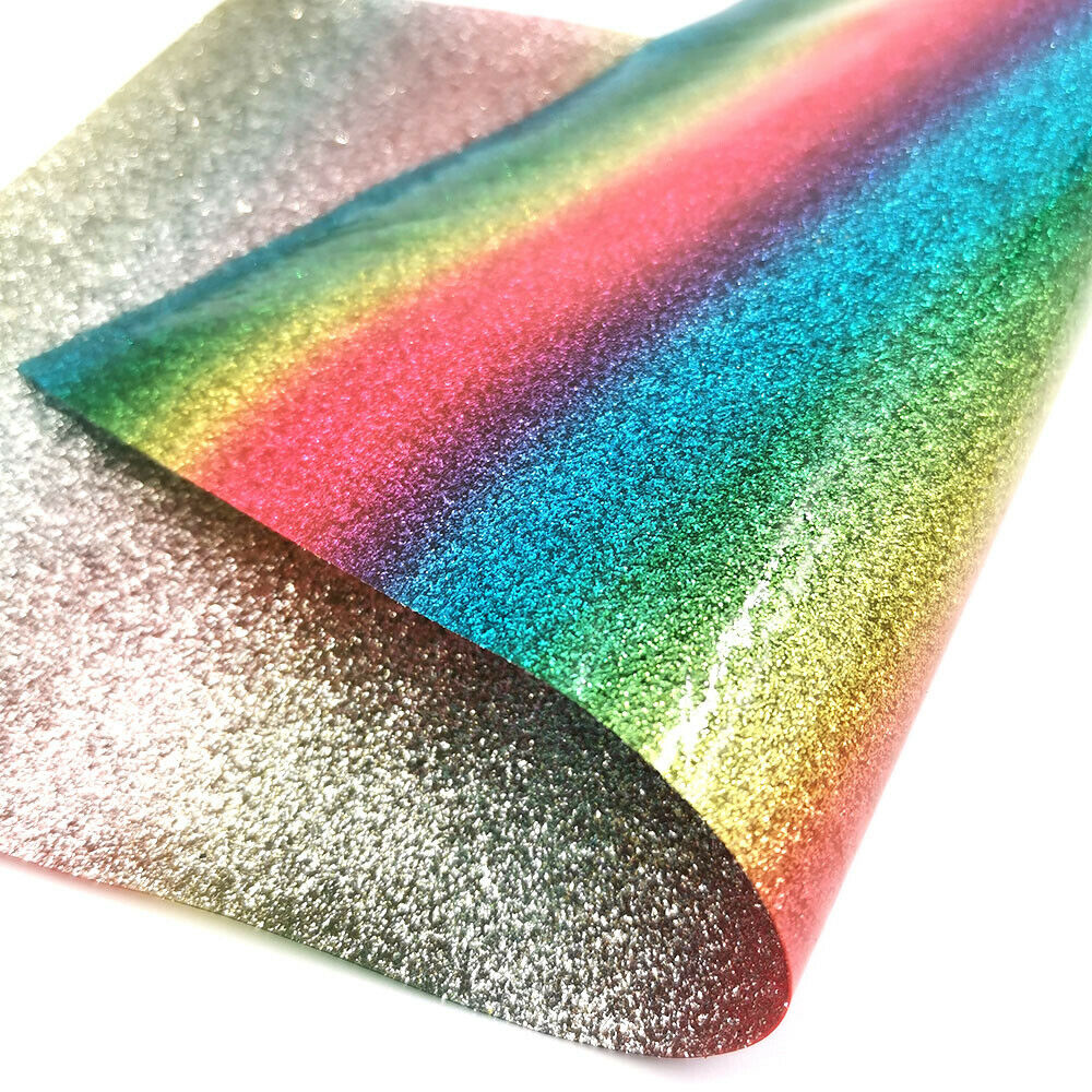 Schillernden Regenbogen Feine Glitter Stoff Sparkle Faux Leder Vinyl Handwerk Nähen Material Bögen, Der Decor DIY