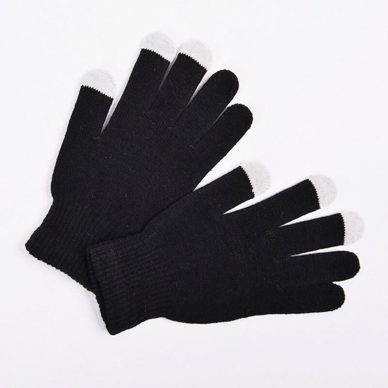 Uld vinter mænd kvinder handsker strikket stræk elastisk halvfinger handsker udendørs vanter varme fingerløse handsker: Sort fuld