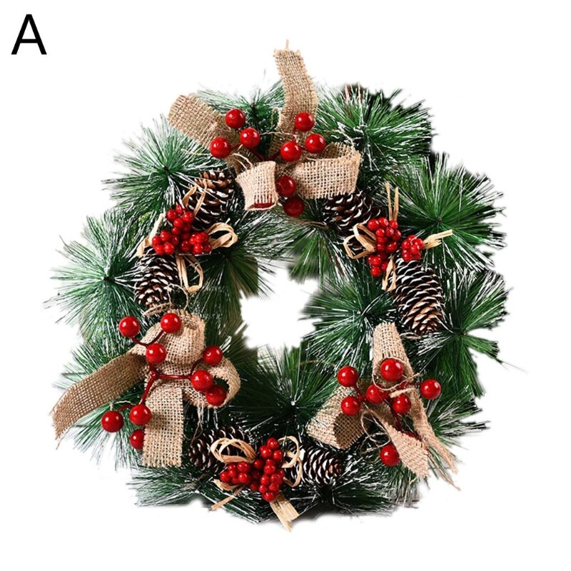 Christmas Wreath Artificial Pinecone Red Berries Garland Hanging Front Door Wall DIY Hanging Weaved Garlands Year: 1