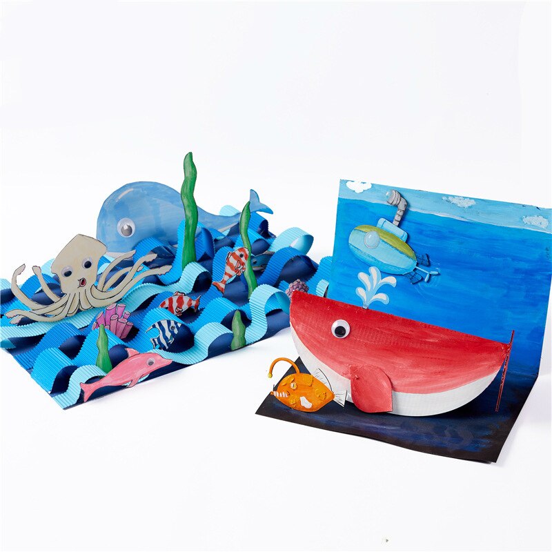 Animal Cartoon Walvis Papier Tekening Diy Handgemaakte Ambachtelijke Speelgoed Materiaal Pakket Kinderen Creatieve Puzzel Speelgoed Kleurrijke Papier Speelgoed