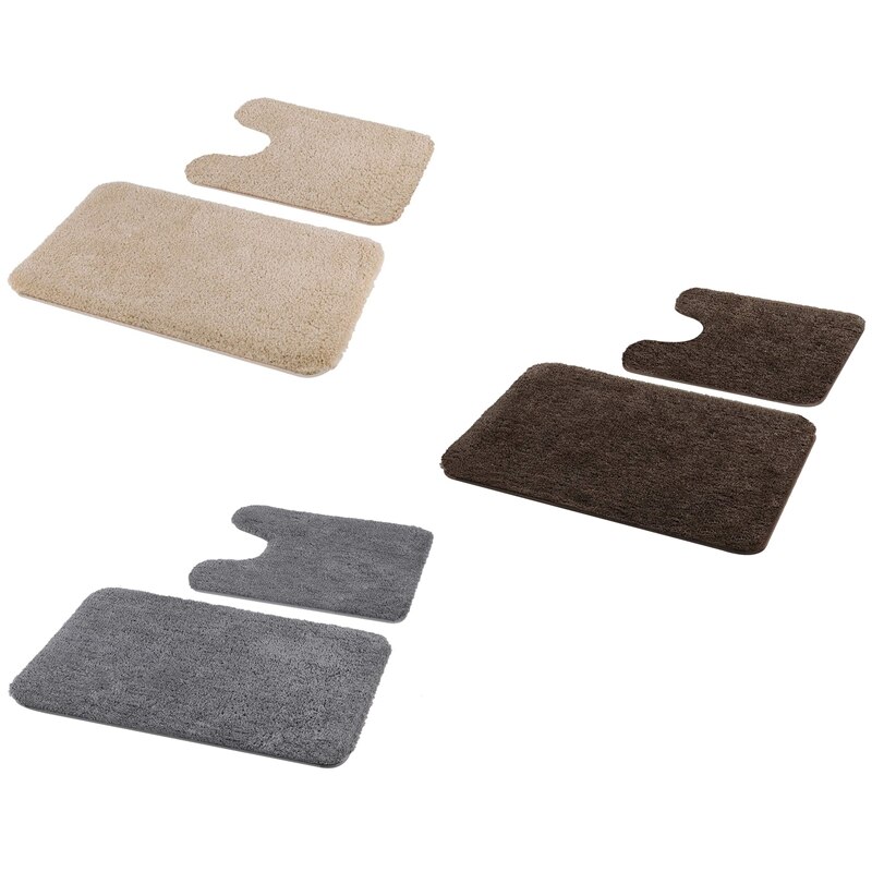 Juego de alfombras de baño 2 piezas-alfombra de baño suave peluda y alfombra de baño en forma de U, lavado a máquina antideslizante/absorbente en seco