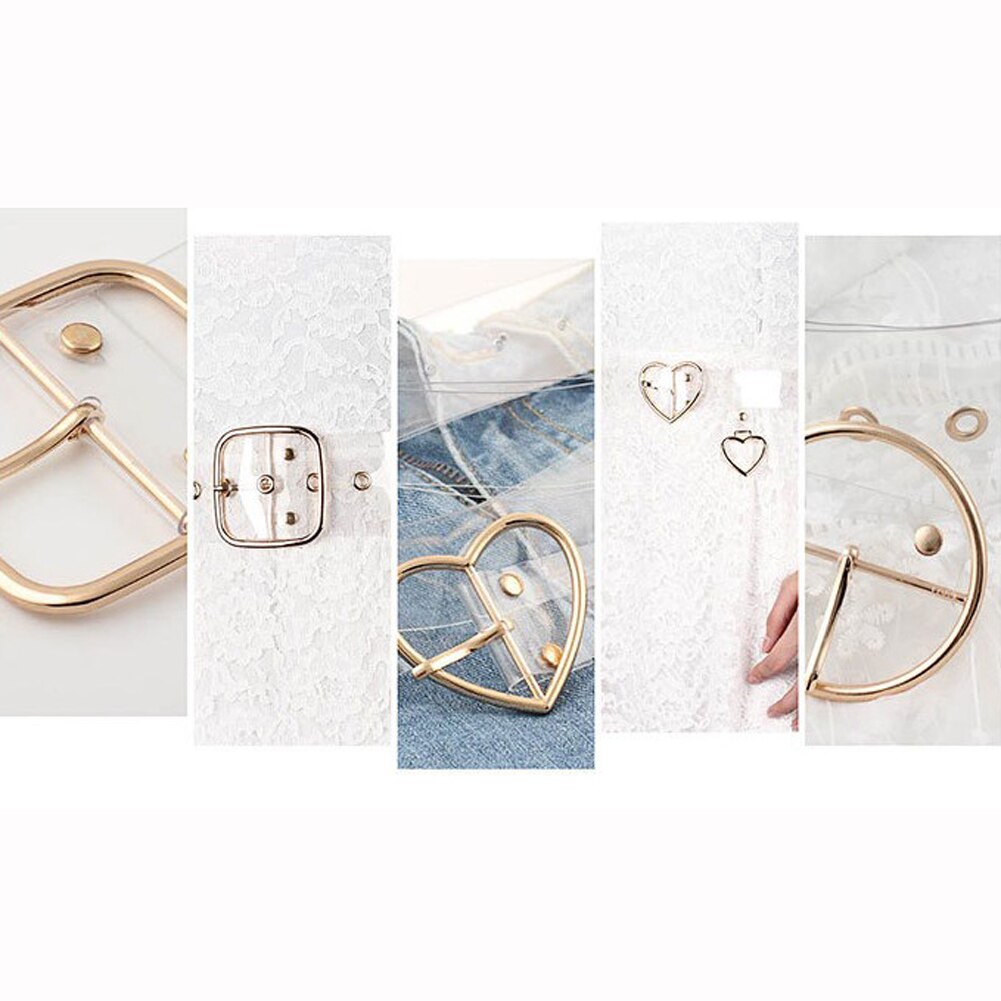 Clear Heart Belt Women Simple Plastic PVC Transparent Dress Belts For Jeans Metal Pin Buckle Trouser Waistband