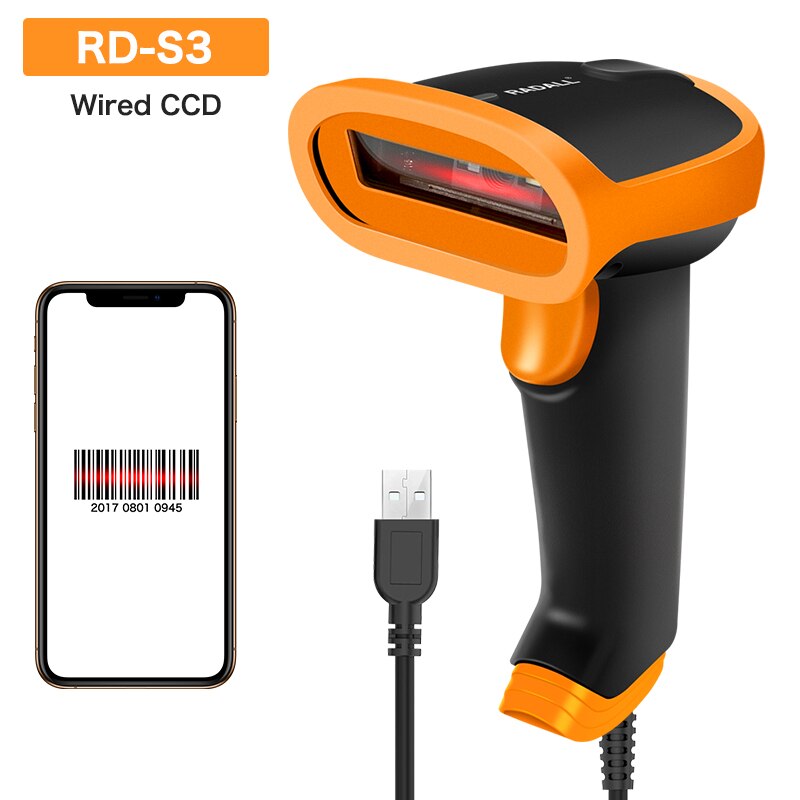 Radall Draadloze Barcode Scanner Wired 1D/2D Qr Code Reader Voor Inventaris Pos Terminal Pc Mac: RD-S3 Wired CCD