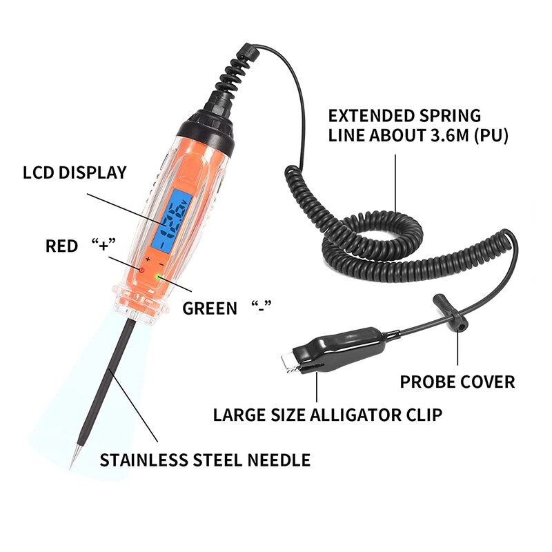 3-60V Automotive Ciruit Tester, digitale Licht Tester Met Voltmeter Zware Auto Test Licht Met Lcd Backlight Display