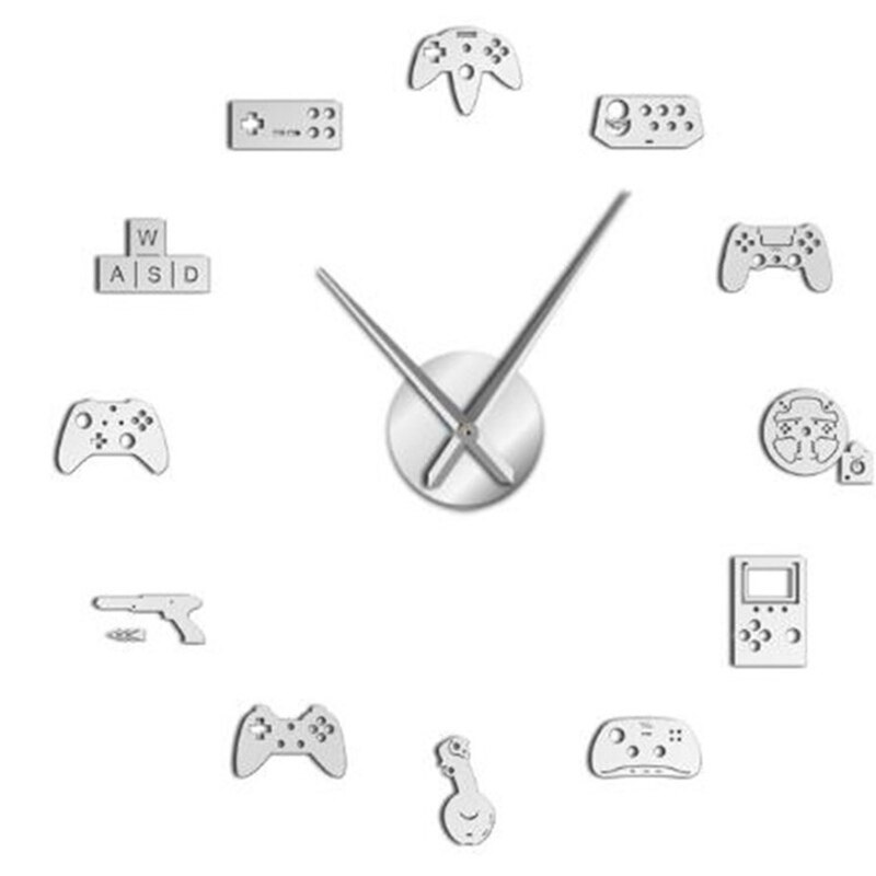 Cool manette horloge murale grand garçon chambre contrôleur de jeu vidéo Joysticks Gamer papier peint autocollants montre bricolage salle de jeu décor: Sliver KYR1161