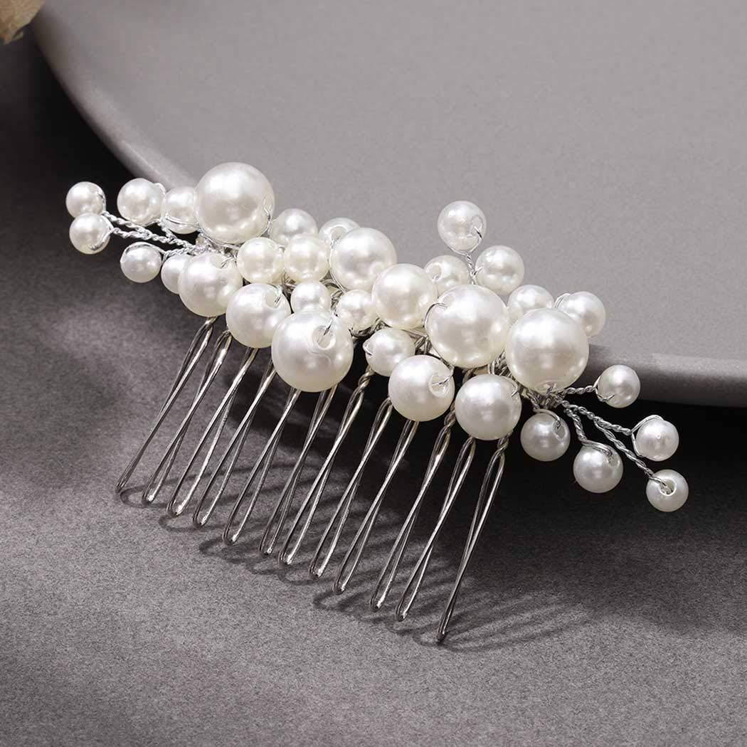 Peineta para el pelo de boda, horquillas y pinzas para el pelo de perlas para mujer, tocado de novia con diamantes de imitación, accesorios de joyas para el cabello de novia, 2025: COLOR ORO ROSADO