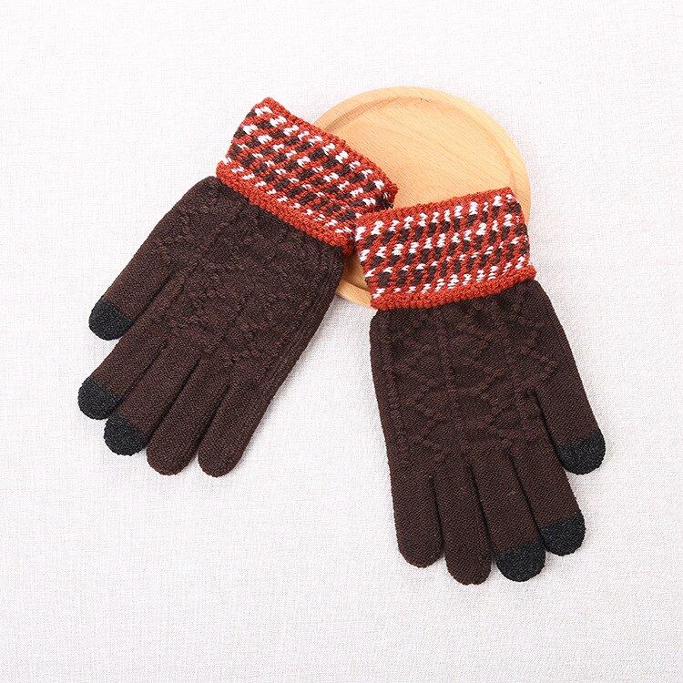 Winter Gloves Men Knitting Touch Screen Thicker Keep Warm Mens Mittens Males Patchwork Glove Simple Chic: dark brown