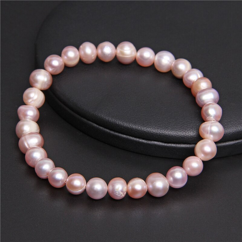 Zoetwater Natuurlijke Roze 7-8 Mm Parels Armbanden Elastische Ronde Barokke Parels Kralen Ketting Armbanden Voor Vrouwen Vrouwelijke Sieraden