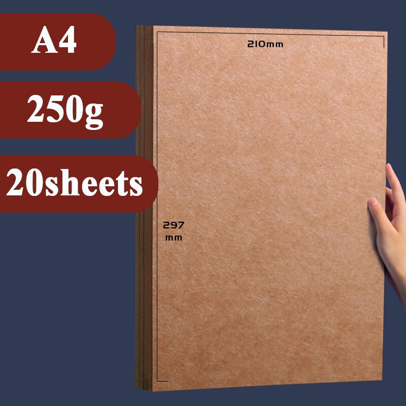 A4 Brown kraft paper Cardstock Paperboard Handmade DIY Package Watercolor Painting Origami crafts 20 50 sheets pack: A4 250g 20 sheets