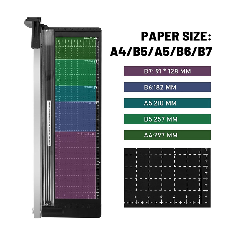 Papirskærer, guillotine papirskærer kraftig papirskærer sort plast+metal til karton, papirtrimmer