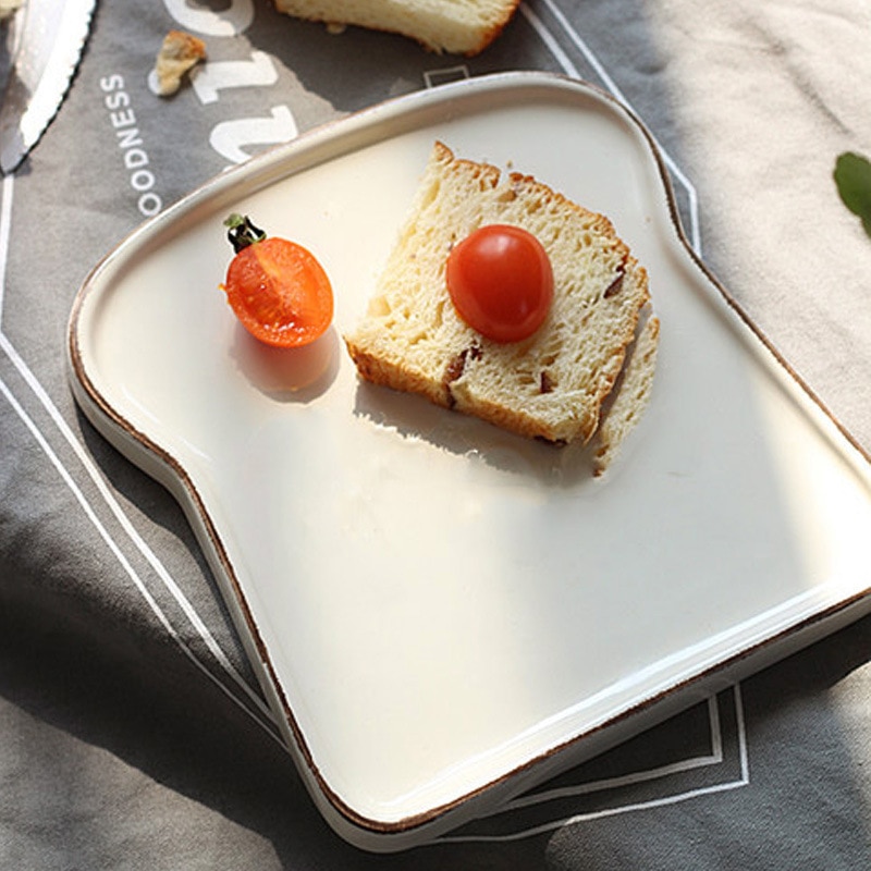Ceramic Toast Shape Dessert Plate Fruit Snack Storage Tray Western Ceramic Plates Home Decoration Kitchen Storage Organization