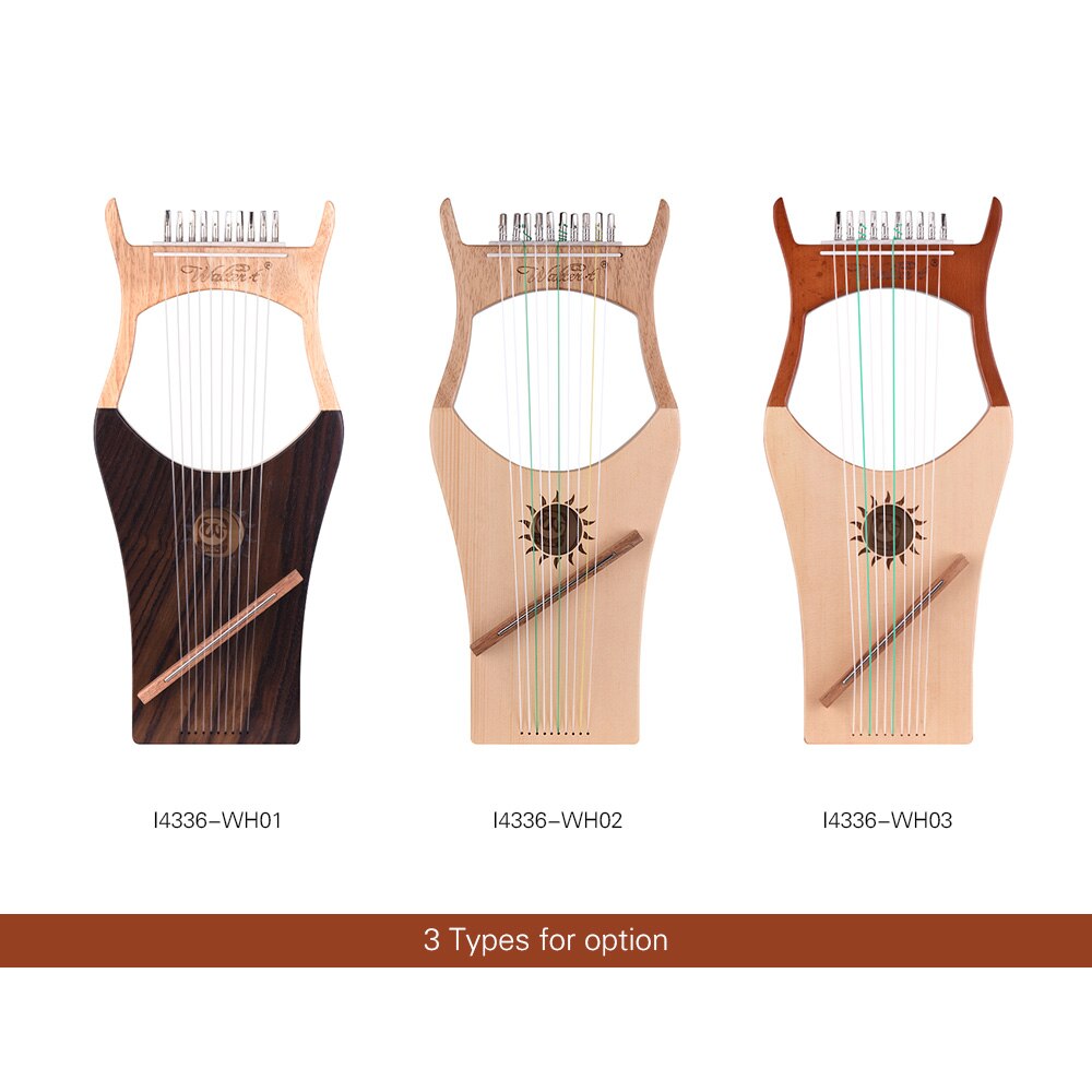10-- strengs tre lyre harpe nylon strenger gran topboard bøk tre backboard strengeinstrument med bæreveske