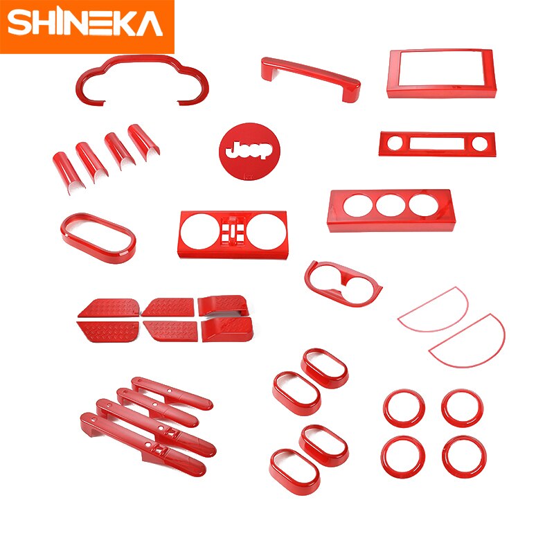 Molduras de Interior SHINEKA para Jeep Wrangler JK 2007 Kit de decoración de coche rojo pegatinas accesorios para Jeep Wrangler JK