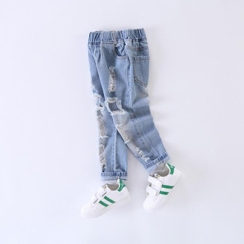 Jongens Gescheurde Jeans Mode Big Gat Jeans Elastische Taille Solid Denim Dunne Baby Jongens Jeans Baby denim Broek