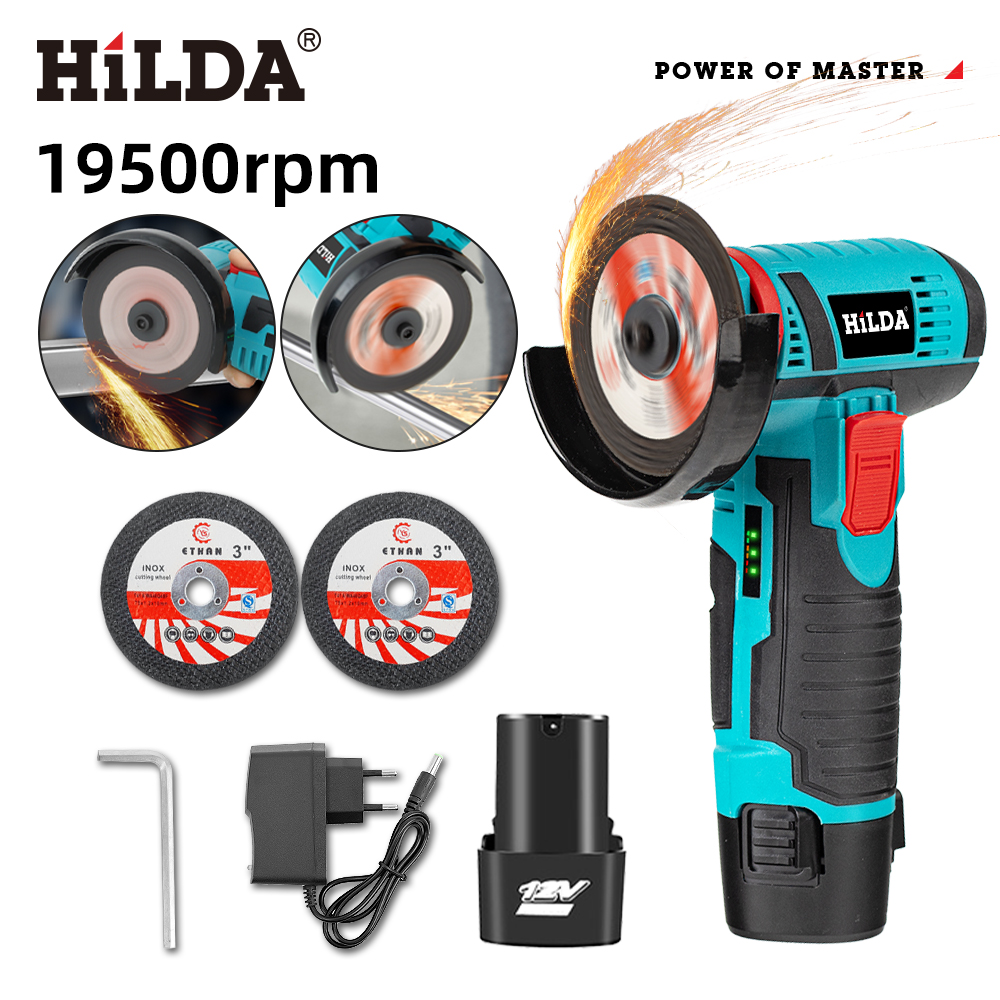 HILDA 12 V Mini-Winkelschleifer, Auto-Reparatur-Bürstenmotor, wiederaufladbar, zum Schneiden von Diamanten, kabelloses Elektrowerkzeug, Polieren und Schleifen