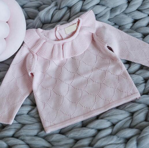 Ruches Kraag Trui Kinderkleding Breien Lange Mouwen Kinderen Baby Meisjes Tops 0-3t Lente Herfst: pink / 6m