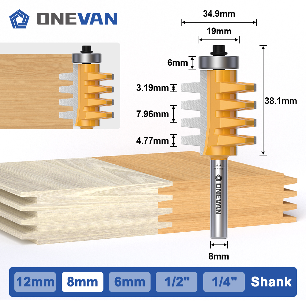 ONEVAN Finger Joint Bit Router Bit Router Bit 6/6.35/8/12/12.7mm shank, Tungsten Carbide Milling Cutter for Wood Woodworking: 8mm