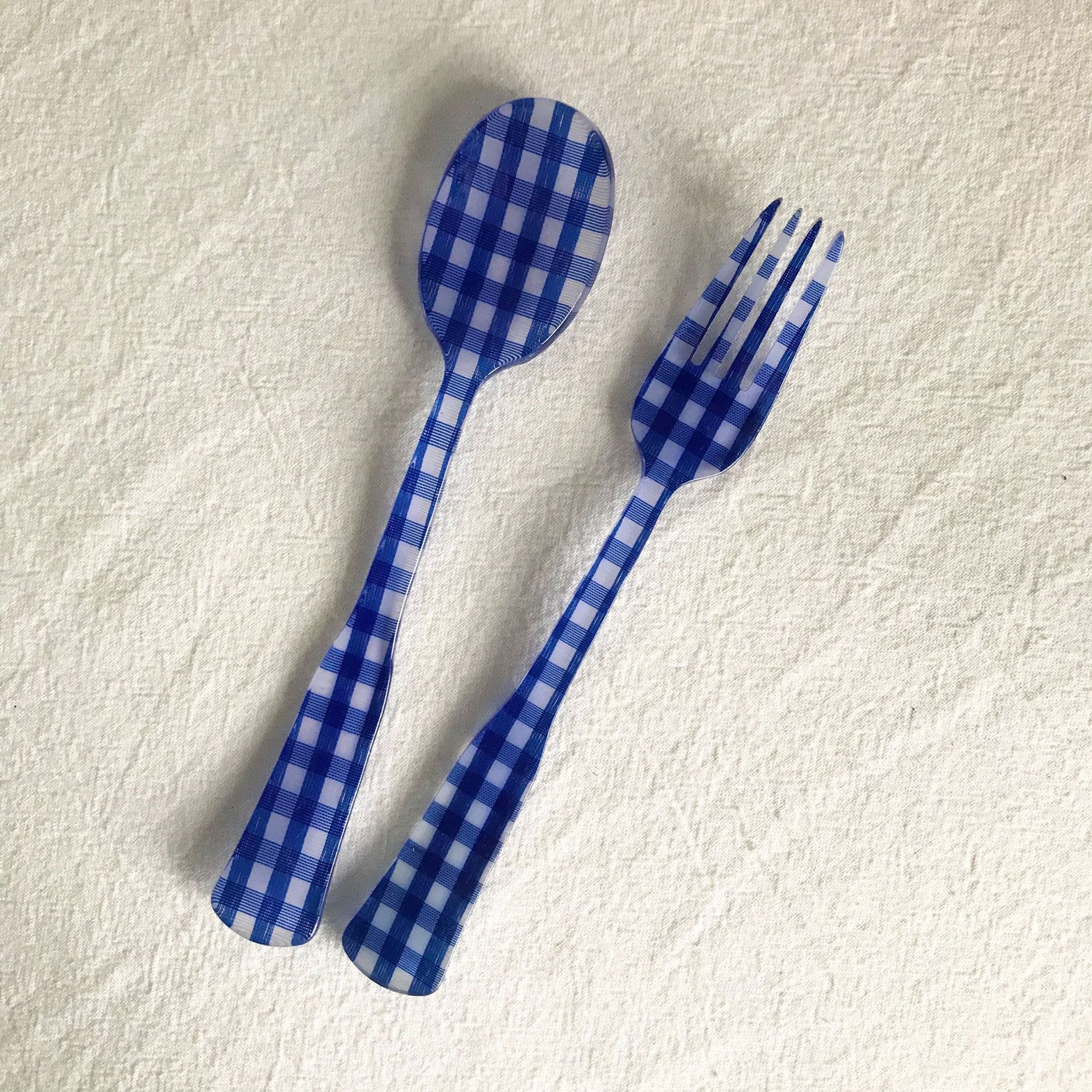 Plateau à Dessert en plastique, plat à gâteau en acrylique, motif de grille, assiettes florales, décoratives, fête de mariage, anniversaire, assiette à fruits cuillère fourchette: Blue spoon fork