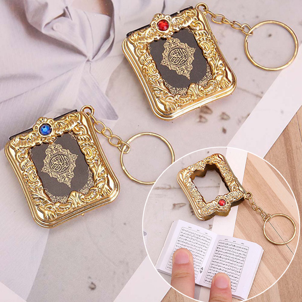 1 stks hars islamitische mini ark koran boek sleutelhanger moslim echt papier kan lezen hanger sleutelhanger sleutelhanger religieuze sieraden porte clé