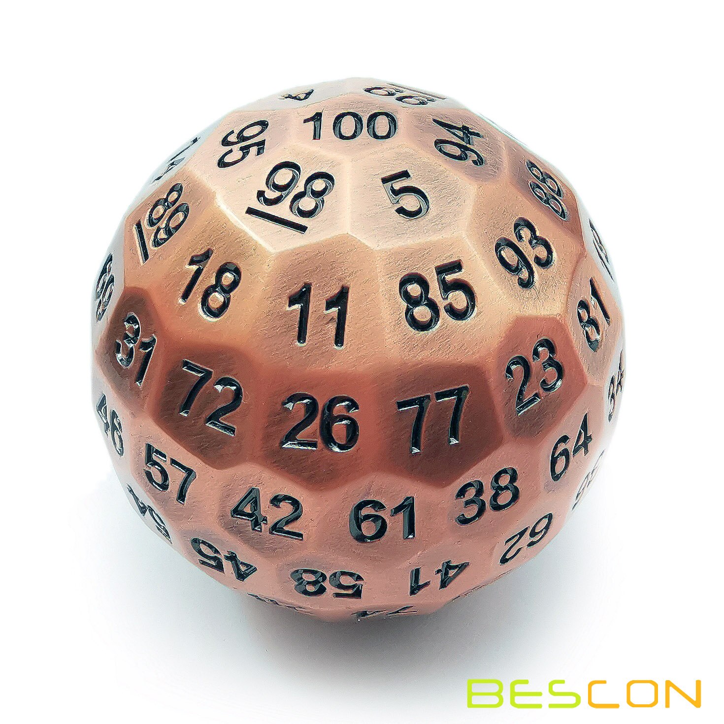 Bescon Solide Metalen 100 Zijdige Dobbelstenen, Spel Dobbelstenen D100, giant Polyhedral Metalen 100 Zijden Dobbelstenen 50Mm In Diameter (1.97in), Oude Koperen