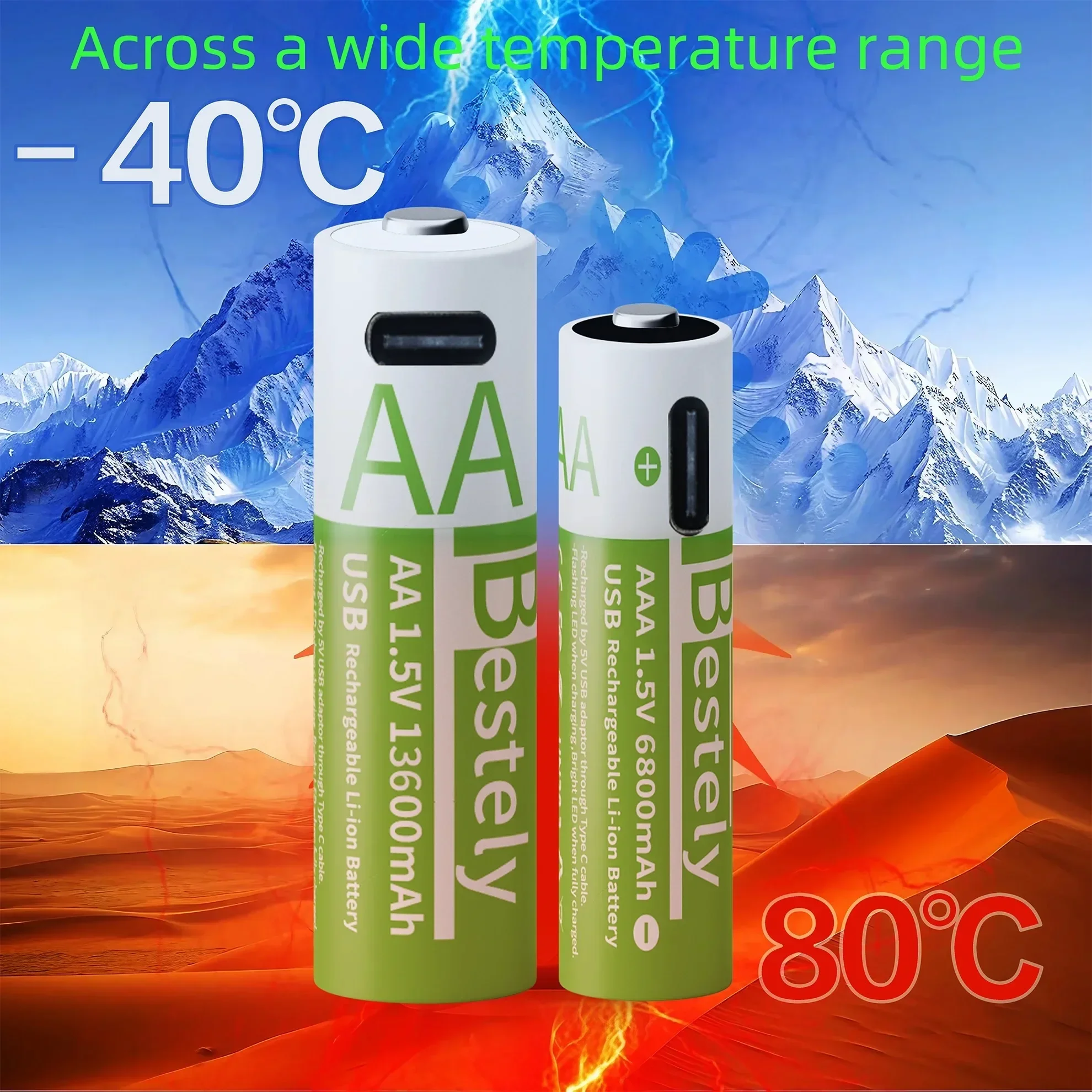 Li-ion AAA- en AA-oplaadbare batterijen USB Lithium-ion 13600mAh 1,5V AA oplaadbare batterijen + 6800mAh 1,5V AAA-batterij