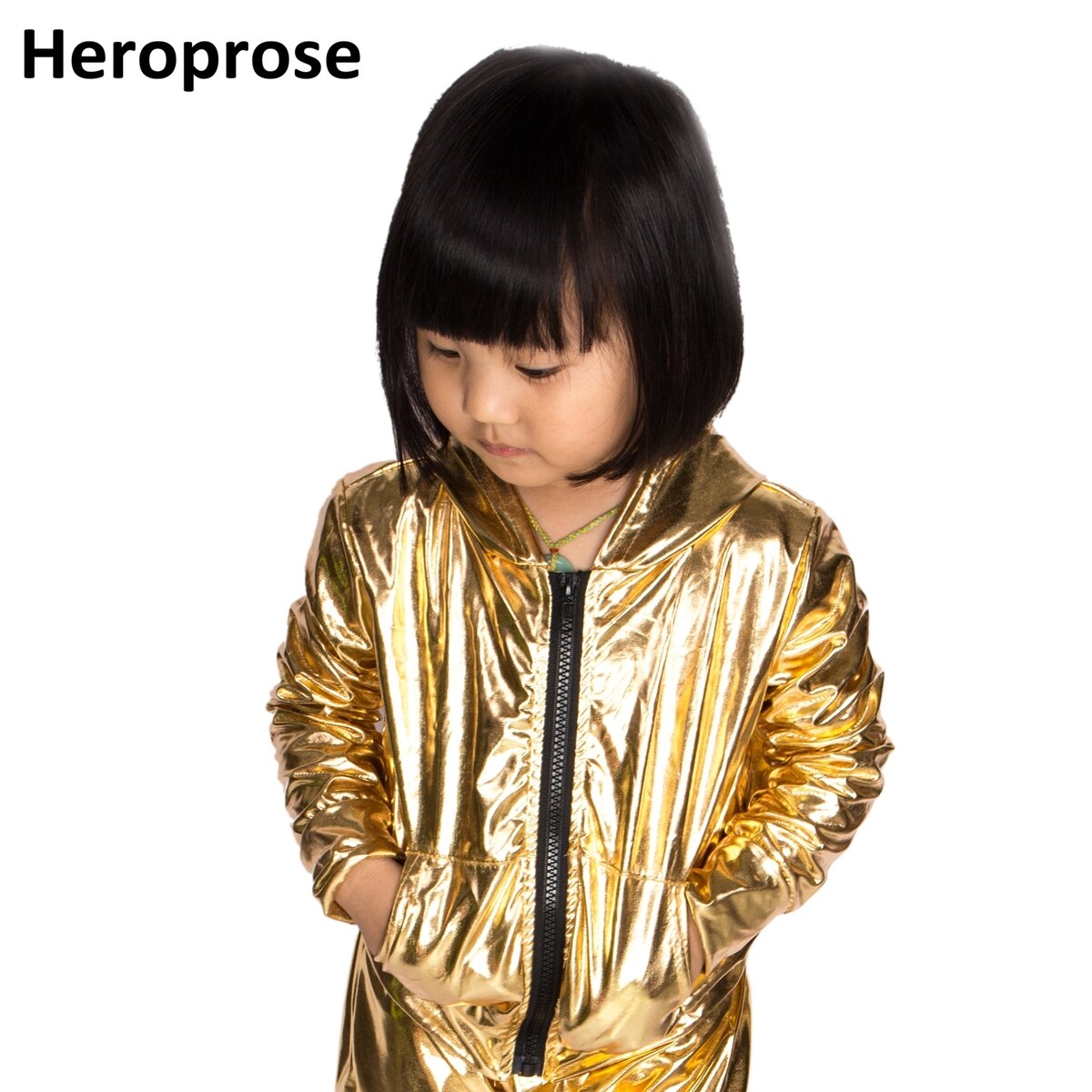 Lente Herfst Kids Gold bomberjack Stage Prestaties Slijtage paillette feminina casaco Hiphop dance jas: 4T