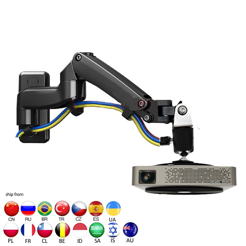 NB-F150PR 2-7kg dual Gas spring arm projector wall mounted bracket full motion 360 rotate aluminum 1/4 inch screw