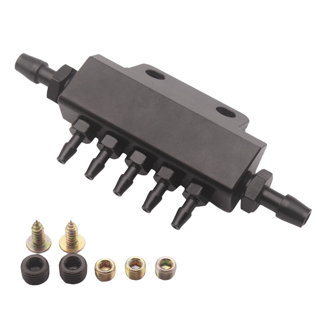 Vacuum Intake Manifold 5 Port 1/8NPT Aluminum Turbo Boost Block Intake Black