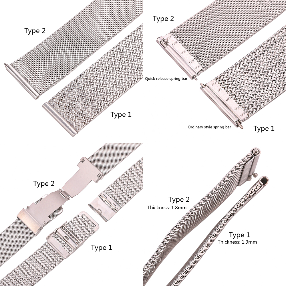 316l rustfrit stål milanese loop ur armbånd kvinder mænd udskiftning rem urrem 16mm 18mm 20mm 22mm sølv sort