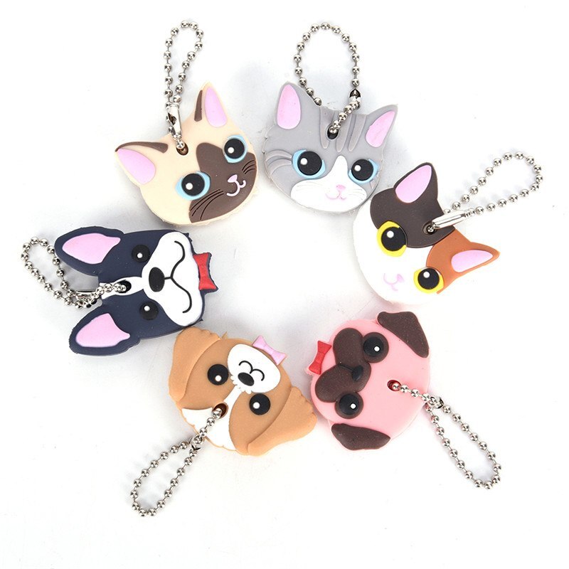 Siliconen sleutelhanger dop hoofddeksel sleutelhanger hoesje schelp kat hamster mopshond hond dieren vorm mooie sieraden