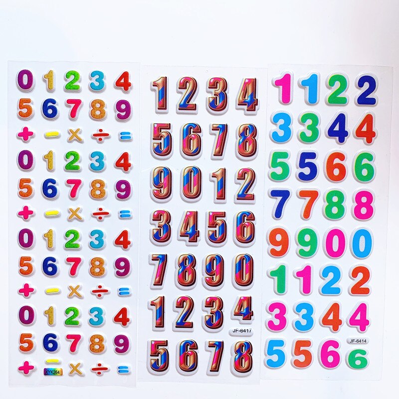 6 Sheets 3D Cartoon Stickers Waterproof Bubble PVC DIY Sticker Number Alphabet Girls Boys Kids Children GYH