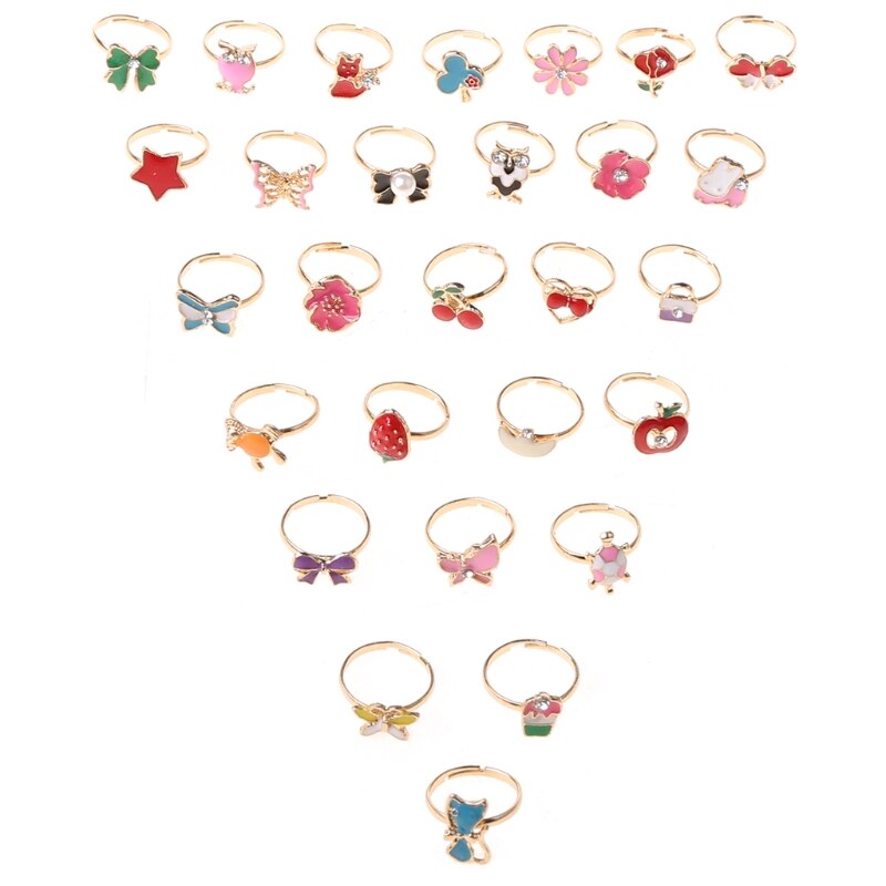 36 Pcs Legering Cartoon Ringen Met Vlinderdas Doos Kleurrijke Mooie Verstelbare Sieraden