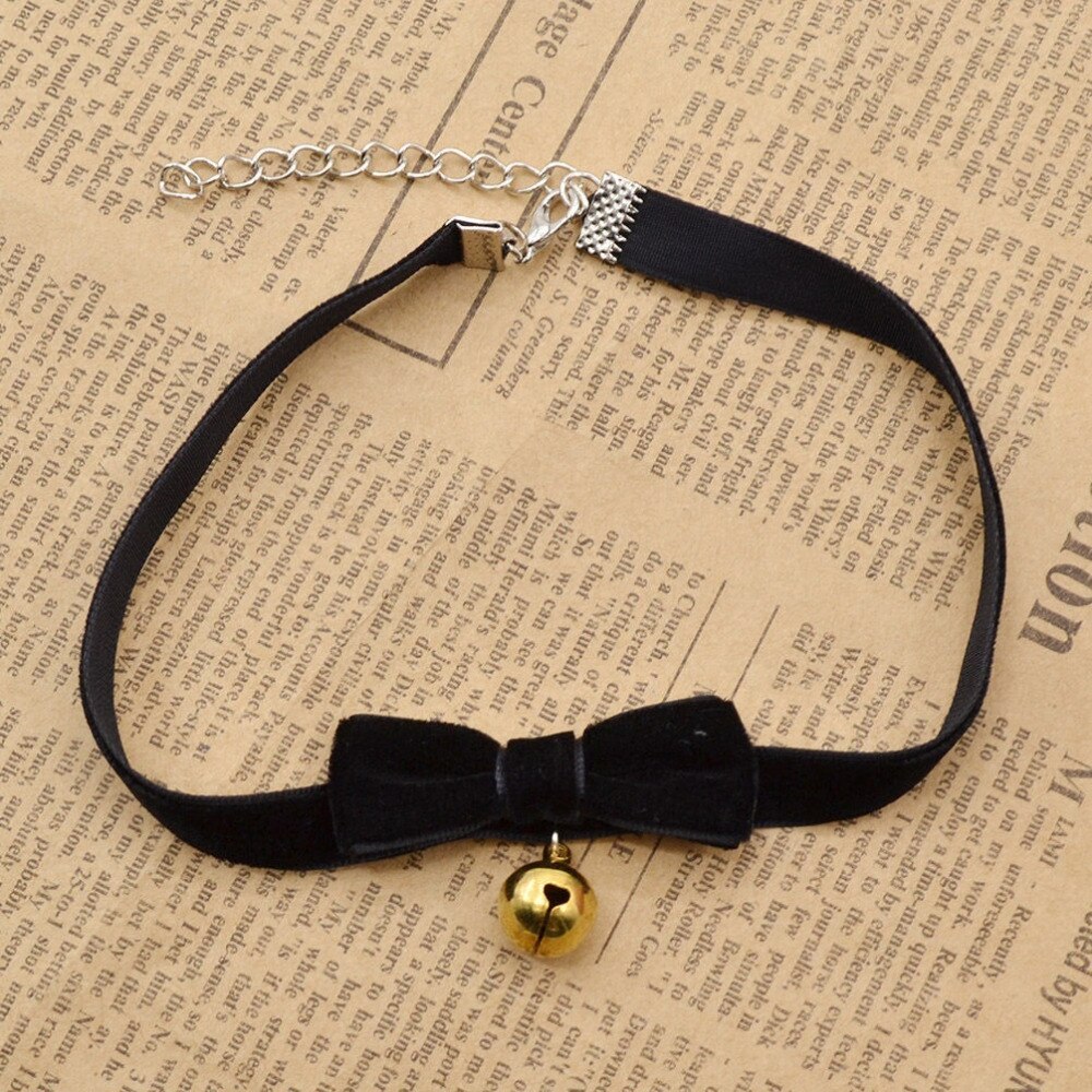 Women's Gothic Lolita Pendant Bell Collar Choker Bowknot Velvet Ribbon Necklace Stylish