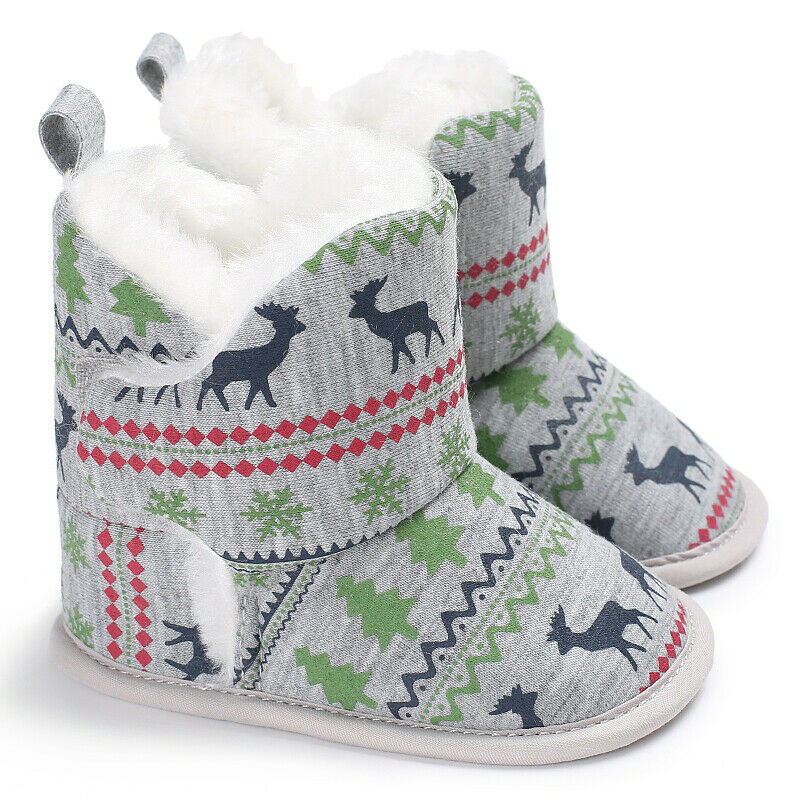 Pasgeboren Baby Meisje Booties Zachte Zool Snowboots Winter Warm Crib Schoenen 0-18M: Grijs / 0-6 months