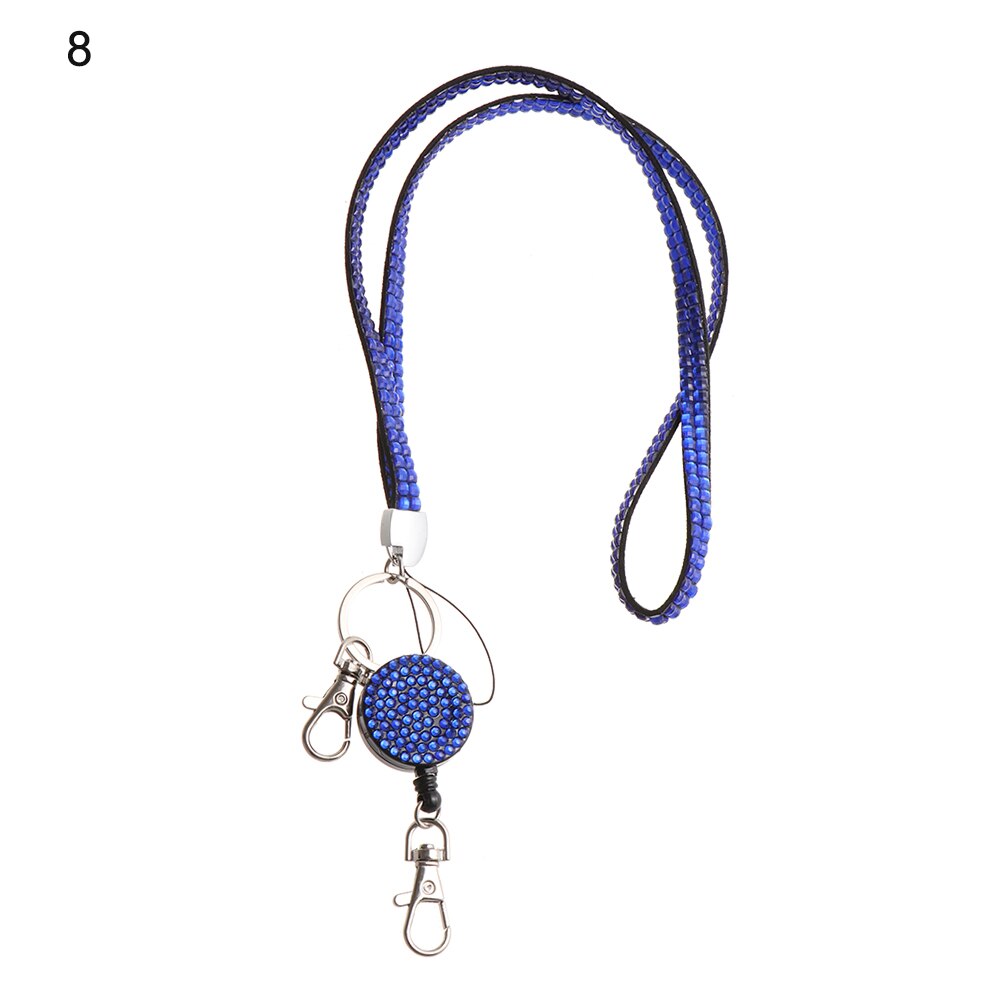 ID Card Holder Neck Strap Rhinestone Retractable Reel Necklace Hanging Rope Lanyard Lightweight: navy blue